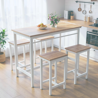 Sunvega 5-Piece Modern Kitchen Table Set with Four Bar Stools and Metal Frame