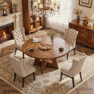Sunvega 47 Inch Round Wood Dining Table with Walnut Finish for 4-6 Seating