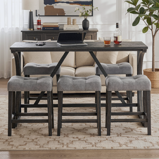 Sunvega 59 Inch Bar Table Set with Power Outlet and 3 Upholstered Stools for Living Room
