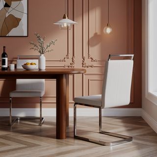 Sunvega Modern Faux Leather High Back Dining Chairs with C-Shaped Metal Legs Set of 4