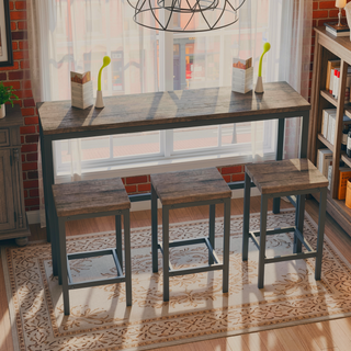 Sunvega Modern Brown Gray Dining Table Set with 3 Stools for Compact Spaces