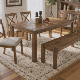 Sunvega Driftwood Finish Transitional Wood Dining Bench for Dining Room Entryway