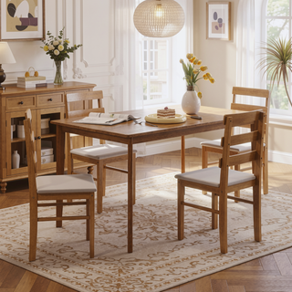 Sunvega Solid Wood Dining Table and Chair Set with Upholstered Cushions for Practical Household Use