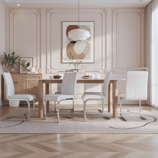 Sunvega Modern Faux Leather High Back Dining Chairs with C-Shaped Metal Legs Set of 4