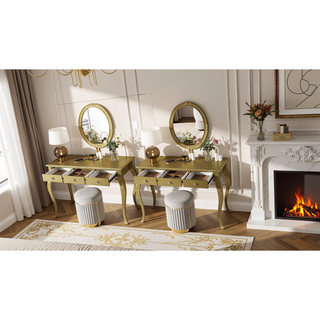 Sunvega Elegant Makeup Vanity Desk with Oval Mirror and 3 Drawers for Bedroom