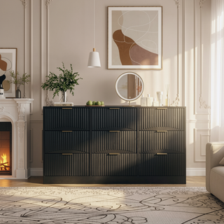 Sunvega Modern Wavy Pattern 6-Drawer Dresser with Ample Storage for Bedroom