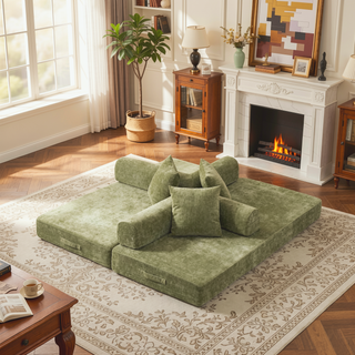 Sunvega Convertible Chenille Folding Sofa Bed with Pillows for Living Room