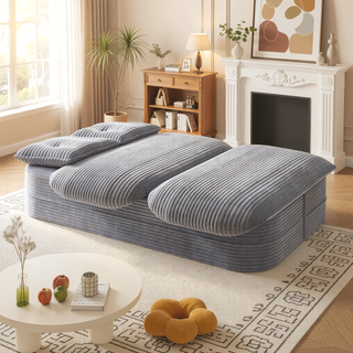 Sunvega Plush Corduroy Convertible 2-in-1 Sofa Bed with Blanket and Pillows