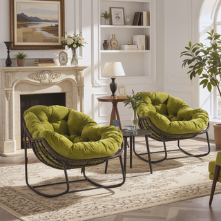 Sunvega Oversized Outdoor Rattan Rocking Chair with Padded Cushion and Steel Frame