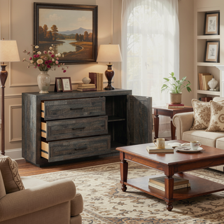 Sunvega Dark Grey Server Crafted of Pine and Hardwood with Three Dovetail Drawers