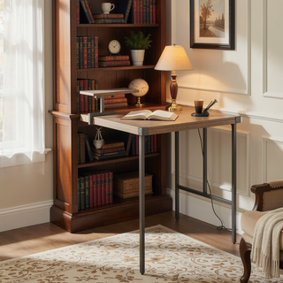 Sunvega Industrial Counter Table with Wood-Pressed Grain Bamboo Top and Removable Shelf
