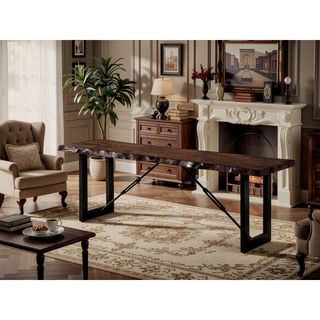 Sunvega Industrial U-Shape Metal Legs Walnut Black Finish Two Tone Design Bench