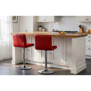 Sunvega Red Chrome Faux Leather and Metal Bar Stool with 43 Inch Height