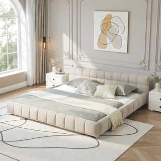 Sunvega King Size Upholstered Bed Frame with Thick Chenille Fabric Headboard