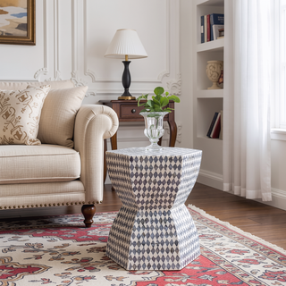 Sunvega Blue Capiz Inlay Tapered Hexagon Accent Stool for Bedrooms