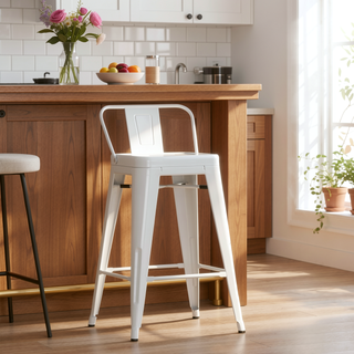 Sunvega 24 Inch Metal Counter Height Stool Set of 2 with Curved Backs