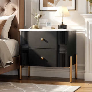 Sunvega Modern Nightstand with 2 Storage Drawers and Golden Metal Handles for Bedroom