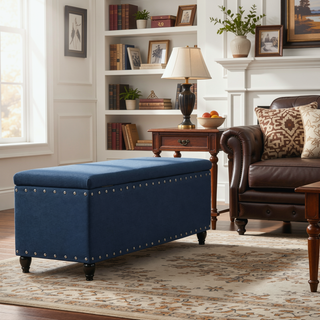 Sunvega Dark Brown Birch Legs Storage Ottoman with Light Assembly Required
