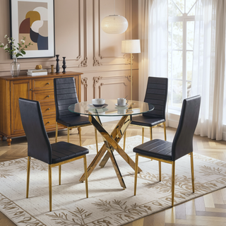 Sunvega Golden Legs and Black Seat Comfortable Durable Dining Chair Set of 4
