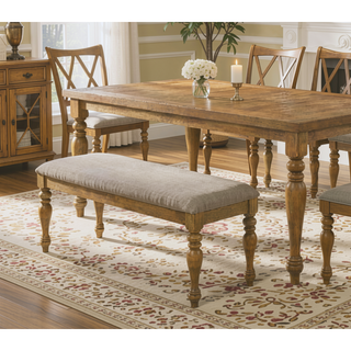 Sunvega Antique Natural Oak Wood Dining Bench with Cushion for Kitchen Dining Room