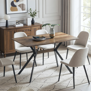 Sunvega Modern Minimalist Dining Table with MDF Wooden Top and Black Metal Legs