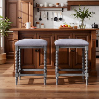 Sunvega 26'' Acacia Wood Counter Stools Set of 2 with Foam-Padded Upholstered Seat