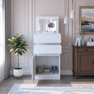 Sunvega White FSC Certified Dresser with Jewelry Box Mirror and Two Drawers