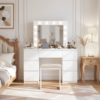 Sunvega Vanity Table with Adjustable Mirror Spacious Drawer and Matching Stool