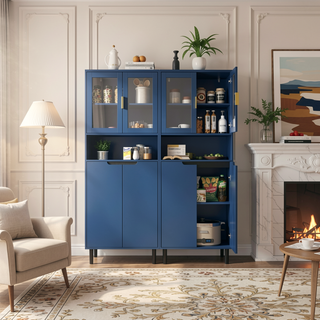 Sunvega Tall Storage Bookcase with 4 Adjustable Shelves and Tempered Glass Doors