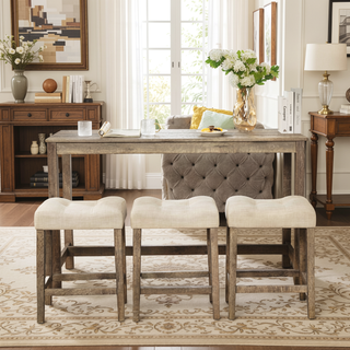 Sunvega 4 Piece Bar Table Set with USB Outlets and Padded Stools for Living Room