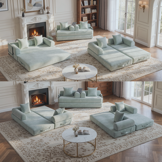 Sunvega Foldable Compressible Sofa with Metal Frame and Cushions for Small Spaces
