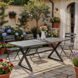 Sunvega Outdoor Aluminum Dining Table with Steel Frame for Patio Backyard