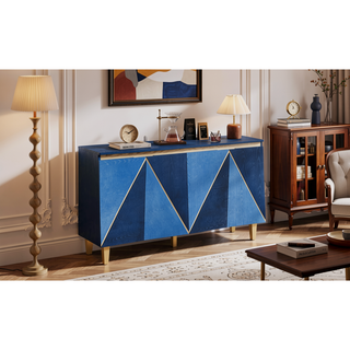 Sunvega 60 Inch Retro Buffet Cabinet with Dimensional Effect Doors and Adjustable Shelves