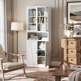 Sunvega Heavy-Duty Metal Pantry Cabinet with 5 Adjustable Shelves and Glass Door