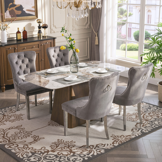 Sunvega Modern High-end Tufted Velvet Upholstered Dining Chair with Chrome Legs and Nailhead Trim