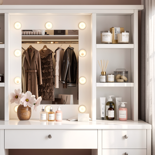 Sunvega Makeup Vanity Desk with 11 Drawers and Large Storage, 10 Bulb LED Mirror with 3 Lighting Modes