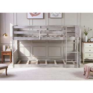 Sunvega Twin Over Twin Bunk Bed with Vintage Panelled Headboard and Safety Guardrails
