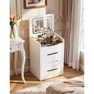 Sunvega 3 in 1 Vanity Desk with Flip Top Mirror and Glass Desktop for Bedroom