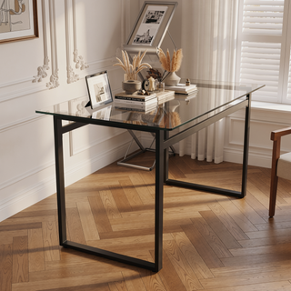 Sunvega 51" Modern Minimalist Rectangular Glass Dining Table for 4-6 with Tempered Glass Top
