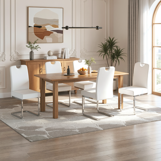Sunvega Set of 4 White Thickened PU Dining Chairs with Ergonomic Design and Non-Slip Feet
