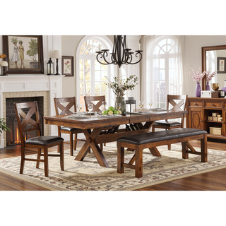 Sunvega Espresso and Walnut Bench with a Padded PU Cushion Seat and Rubberwood Legs