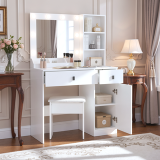 Sunvega Vanity Table with Adjustable Mirror Spacious Drawer and Matching Stool