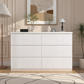Sunvega 6 Drawer Storage Cabinet with Wavy Panel for Bedroom Hallway Living Room