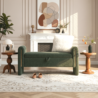 Sunvega Modern Teddy Upholstered Storage Bench with Arms for Living Room Bedroom