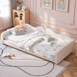 Sunvega Full Size Upholstered Daybed with Cloud Shaped Backrest and Sherpa Fabric