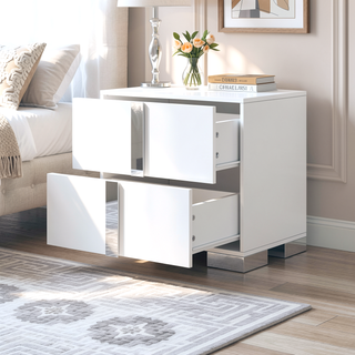Sunvega Elegant Gray Nightstand with 2 Drawers and Metal Foot for Bedroom