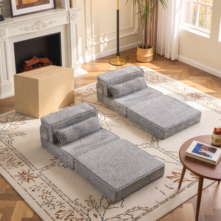 Sunvega Convertible Modular Sectional Mahjong Sofa Bed with Ottoman in Circle Fleece Fabric