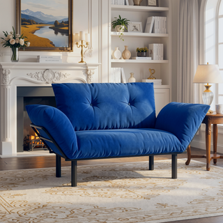 Sunvega Blue Small Space Saver Love Seat Couch with Arms for Living Room