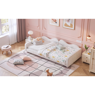 Sunvega Full Size Upholstered Daybed with Cloud Shaped Backrest and Sherpa Fabric