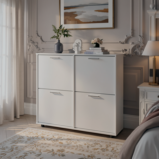 Sunvega Modern Tilt-Out Shoe Storage Cabinet with Scratch-Resistant White Finish